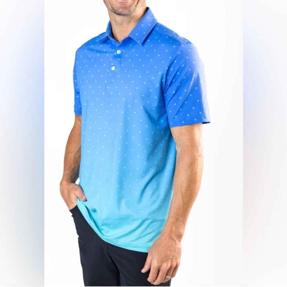 Sunday Swagger Palmera Golf Palm Tree Polo Shirt Blue Ombré size 2XL